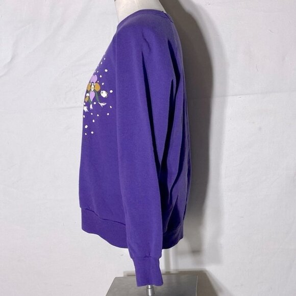 Vintage Chimp Pansy Petal Pets Purple Crew Neck Sweatshirt M - Picture 3 of 14